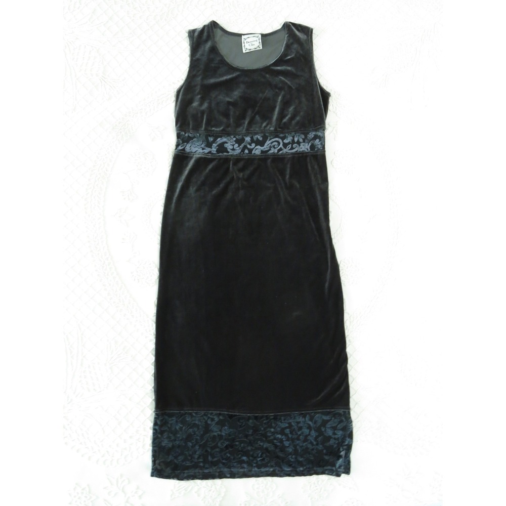 Dressing Clio Vintage 90s Burnout Stretch Velvet Maxi Dress Small Sheath Tank